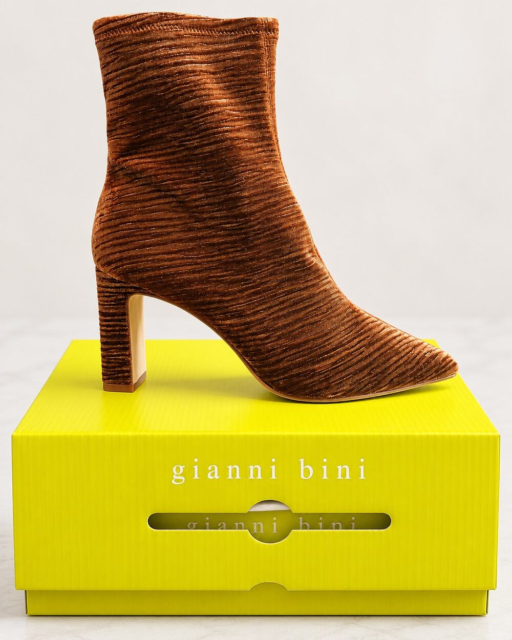 Gianni Bini Irvin Stretch Ruched Velvet Block Heel Booties